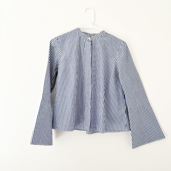 Madewell Pinstripe Flared Button Down Blouse Size S - Picture 5 of 10